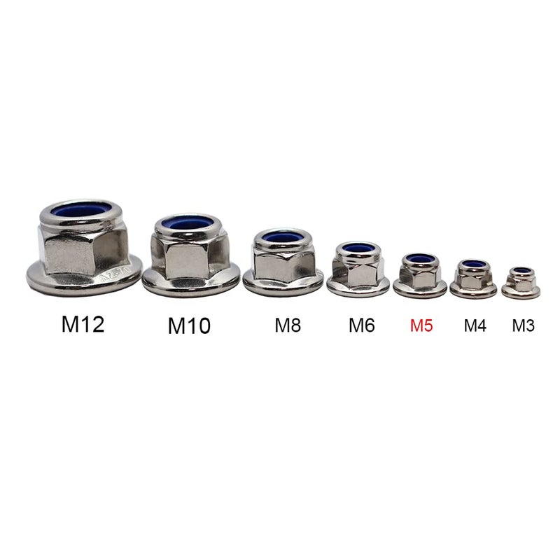 STORMCUBE M5x0.8mm DIN6926 Flange Nylon Lock Nuts 50 Pack 304 Stainless Steel Hex Locknuts Full Thread for Industrial Construction Fasteners - Image 3